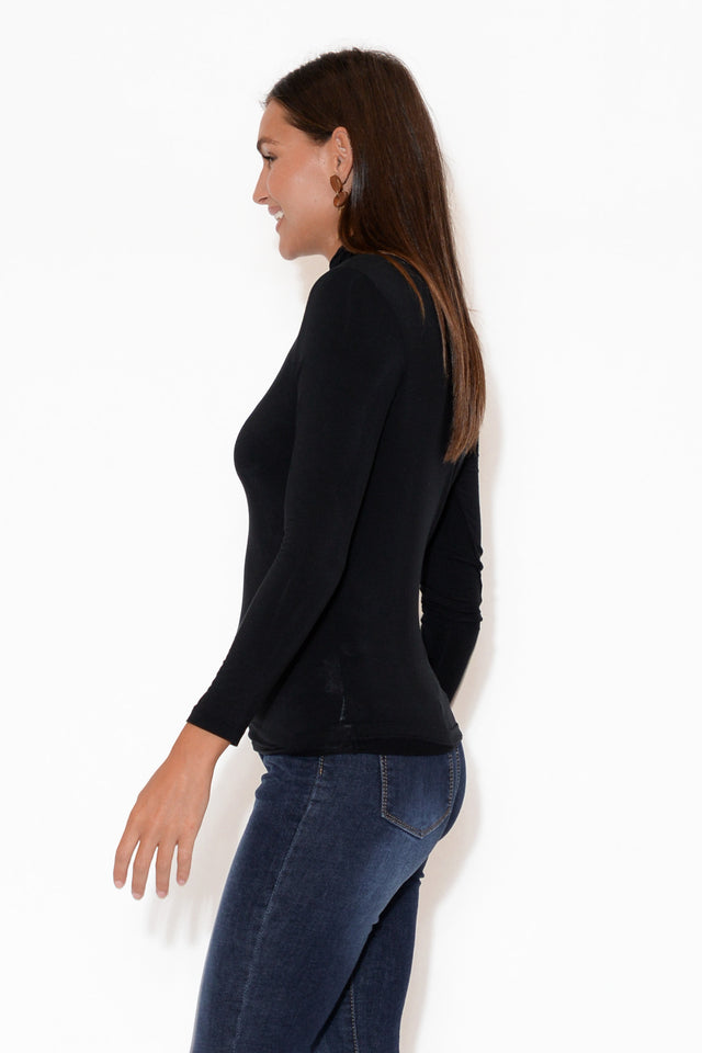 Black Micro Modal Turtleneck Top image 3