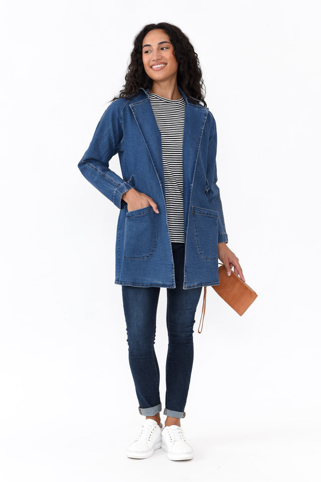 Brynn Blue Denim Tie Coat image 4