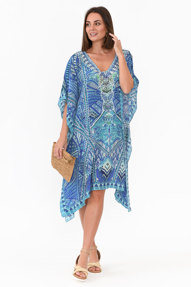 Emen Blue Silk Kaftan    alt text|model:MJ