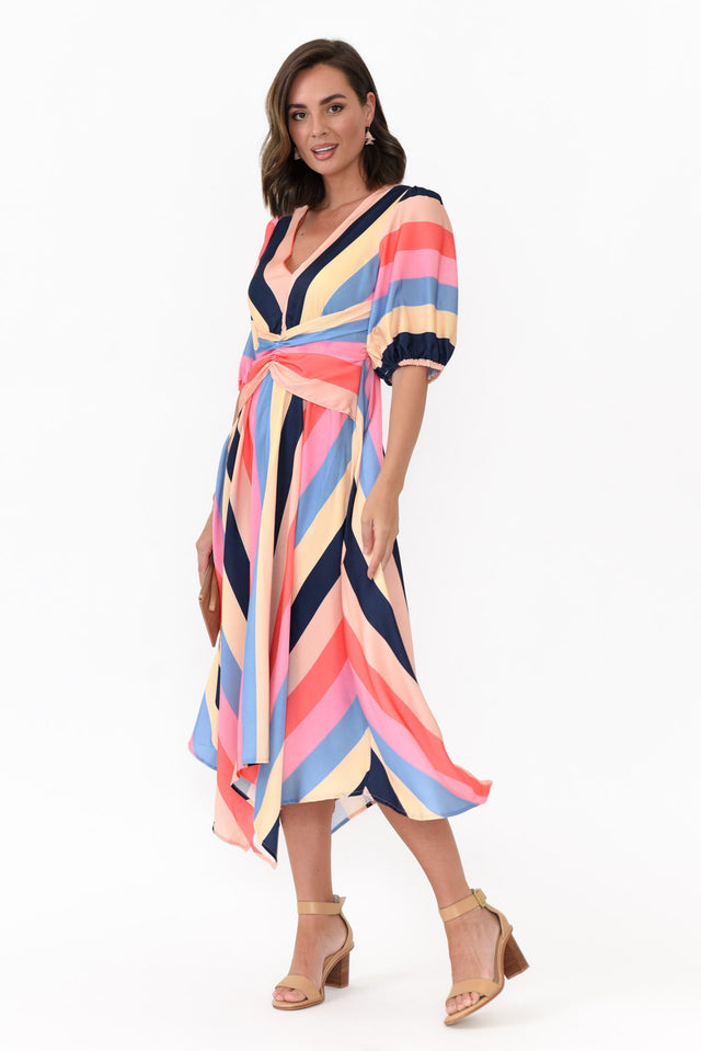 Keanu Carnival Stripe V Neck Dress    alt text|model:MJ