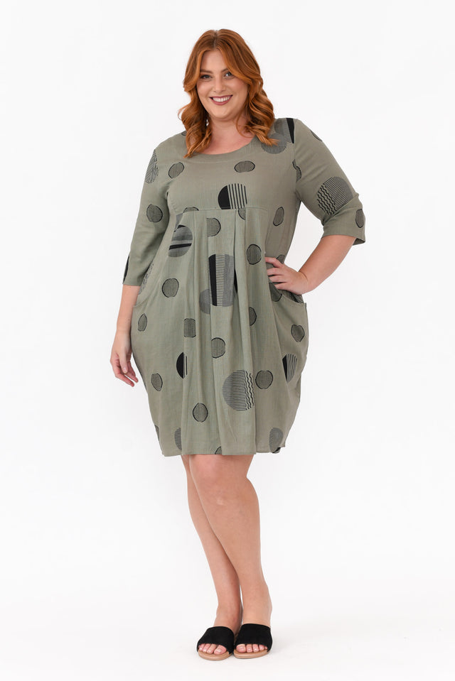 Myley Khaki Spot Linen Cotton Dress image 11