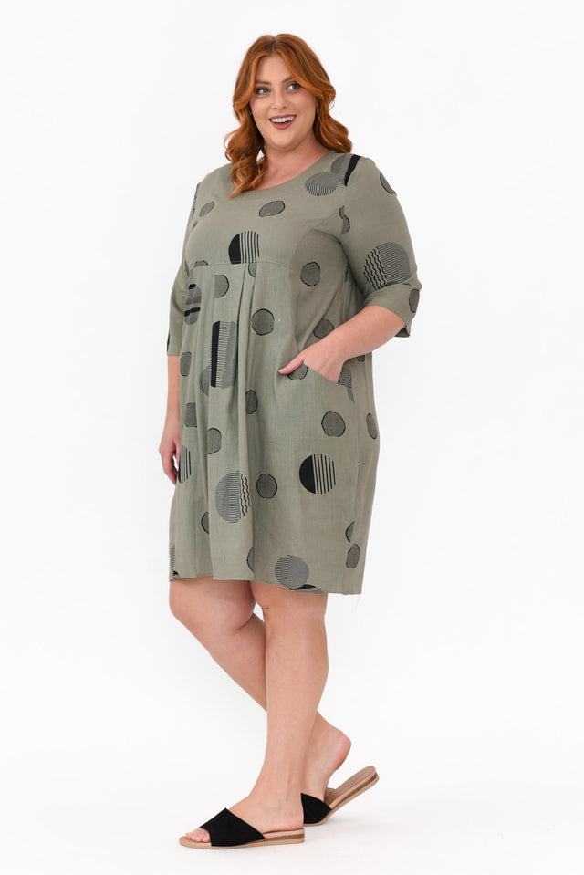 Myley Khaki Spot Linen Cotton Dress image 9