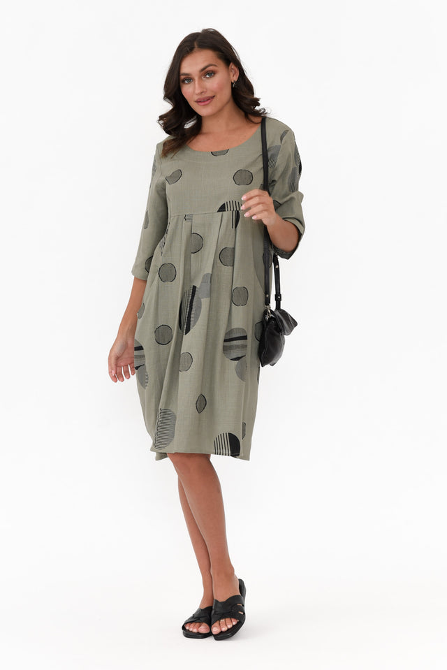 Myley Khaki Spot Linen Cotton Dress image 2