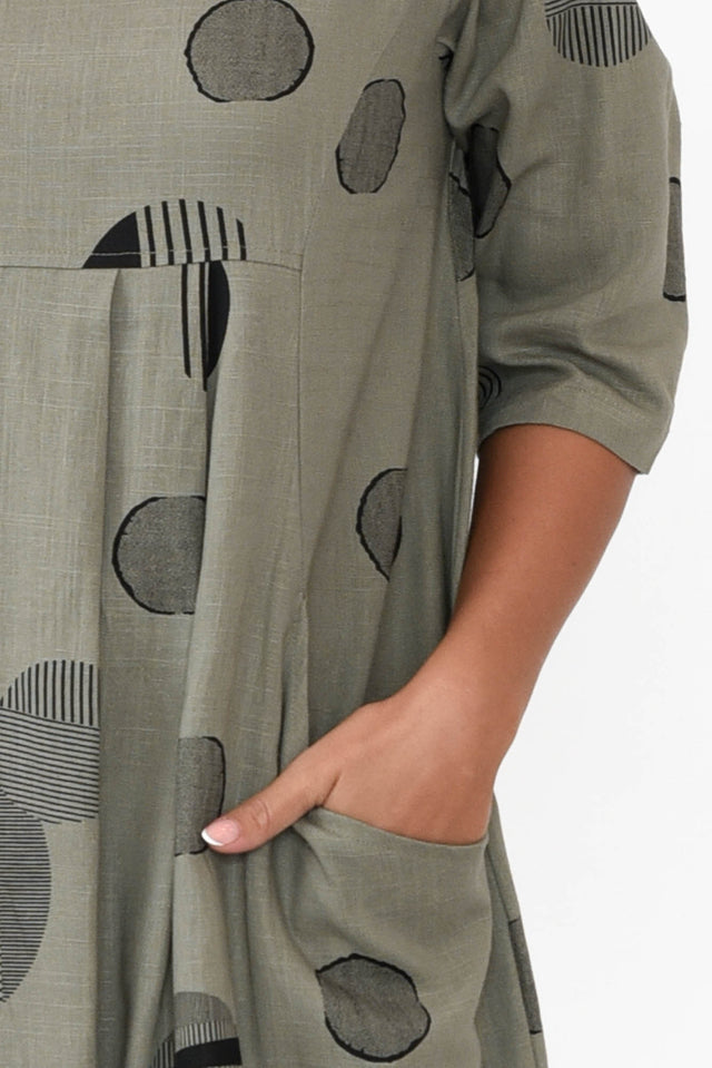 Myley Khaki Spot Linen Cotton Dress image 4