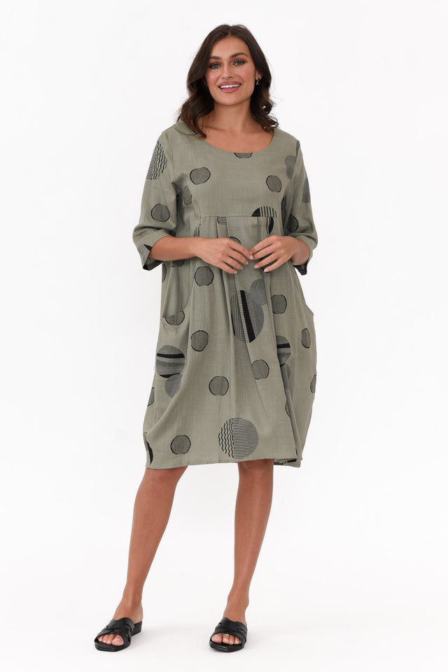 Myley Khaki Spot Linen Cotton Dress image 7