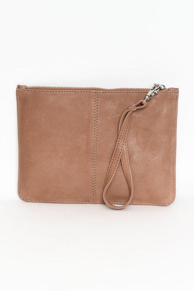 Queens Taupe Leather Clutch