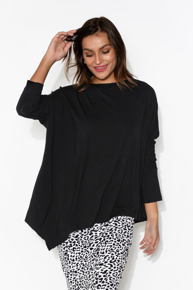 Susie Black Asymmetrical Bamboo Top