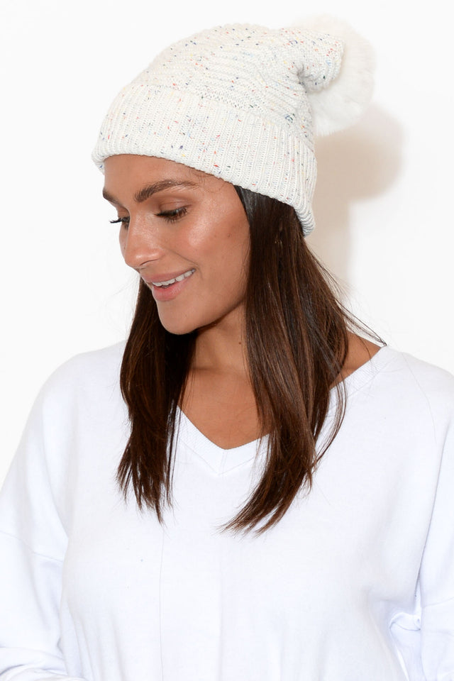 Tullah White Pom Pom Beanie